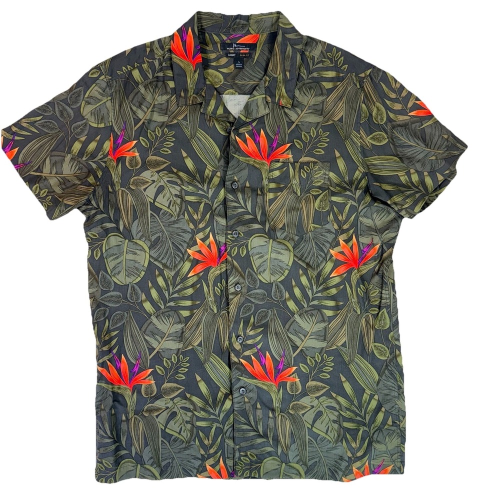 Marc Anthony Luxury Lyocell Tropical Hawaiian Shirt Mens Large Slim Fit Floral
